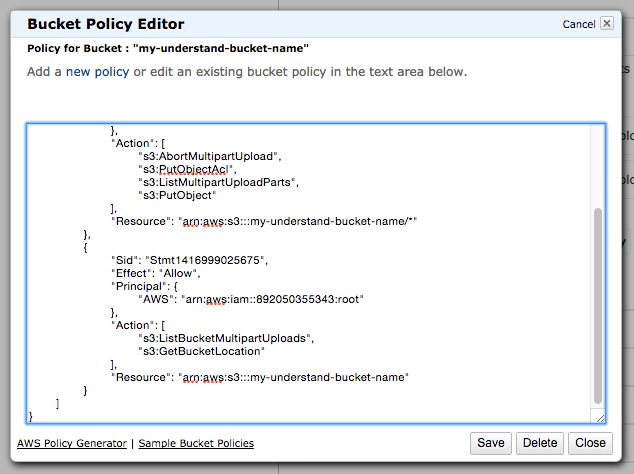 AWS S3 console